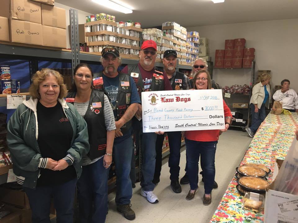 South Central Illinois Law Dogs donate to Bond County Food Pantry in October 2018