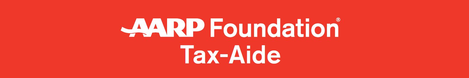 red rectangle with white text logo for AARP Foundation Tax Aide program